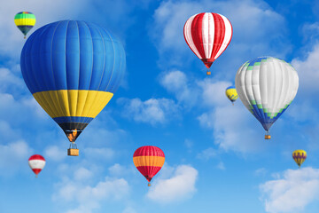 Wall Mural - Many bright hot air balloons flying in sky