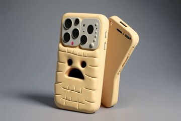 A cartoon-like phone made of clay, resembling iPhone 14 Pro. Generative AI