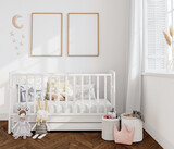 Fototapeta Panele - Mock up frame in children room interior background, 3D render