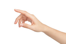 Woman Hand Touching Or Pointing On Isolated White Background.
