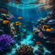 nice tropical coral reefs near fishes at night