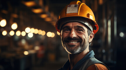 Aufkleber - Smile of worker at work wearing helmet. Generative AI.
