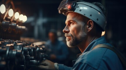 Aufkleber - Men engineer working and maintenance at industry factory. Generative AI.