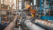 Engineer operator repairs valve equipment in plant industry 