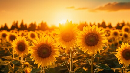 Wall Mural - sunflower field with sky