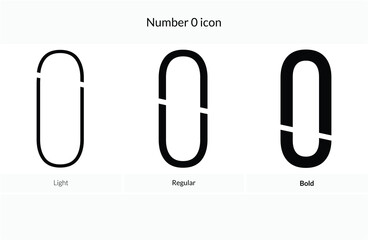 number 0 icon. Light, Regular And Bold style design isolated on white background
