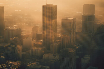 Sticker - Aerial photograph of city buildings at sunset