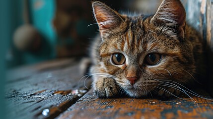 Sad lonely homeless abandoned cat