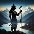Shiva's Silhouette - Divine figure of Shiva merged with the majestic Himalayas and rivers in a bold contrast, digitally manipulated artwork. Gen AI