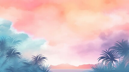 Wall Mural - Summer background watercolor illustration soft and pastel color with copy space AI Image Generative