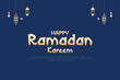 Ramadan kareem wishes or greeting card blue background banner design with ramzan, ramazan, text, font, lamp, social media ramazan wishing or sale, advertisement, design vector illustration