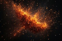 Fire Embers Particles Over Black Background. Fire Sparks Background
