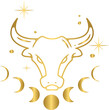 Golden Taurus zodiac sign, astrology symbol and horoscope vector illustration
