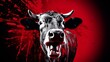 Sorrowful cow before slaughter against gruesome bloody backdrop in slaughterhouse embodies cruelty and sadness of meat industry, animal suffering in grim reality of slaughterhouses, meat eating