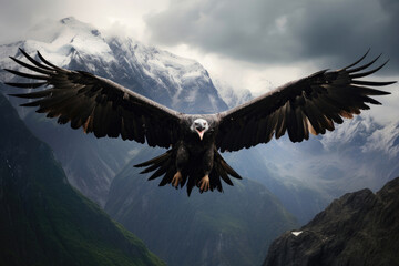  An Andean Condor soaring gracefully over the rugged peaks of the Andes Mountains
