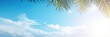 Palm tree on tropical beach with blue sky and palm trees background. Copy space of summer vacation. Banner