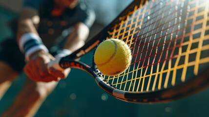 Intense Tennis Match on a Sunny Day, Skilled Athlete in Motion