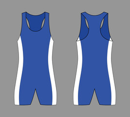 Wall Mural - Blue-White Wrestling Singlet Design On Gray Background.Front and Back View, Vector File.