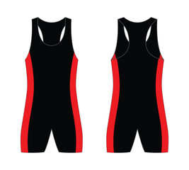 Wall Mural - Black-Red Wrestling Singlet Design On White Background.Front and Back View, Vector File.