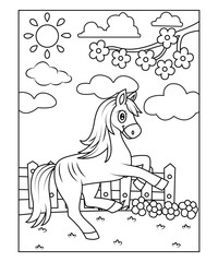 Wall Mural - horse coloring page for kids 