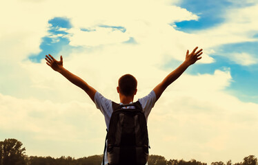 Wall Mural - Happy Man with Hands Up outdoor