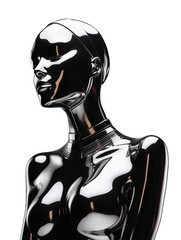 Wall Mural - futuristic chrome woman mannequin isolated. shiny gloss metal human sculpture. y2k liquid metal musi