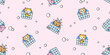 cat seamless pattern shower bathroom bathtub soap bubble kitten calico munchkin neko vector cartoon pet sticker doodle gift wrapping paper illustration tile background repeat wallpaper isolated design