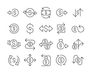 Money Transfer Icons - Vector Line. Editable Stroke.