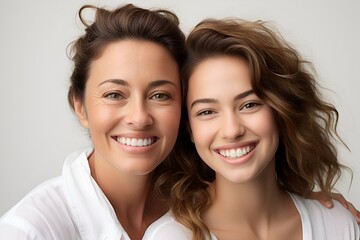 Two beautiful women mother and daughter together on a white background generated AI