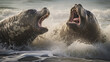 Close-up of two rivaling southern elephant seal