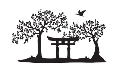 Wall Mural - Japan landmarks vector silhouette. cherry blossom vector silhouette