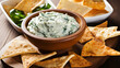 Spinach Dip with Baked Pita Chips. Generative AI
