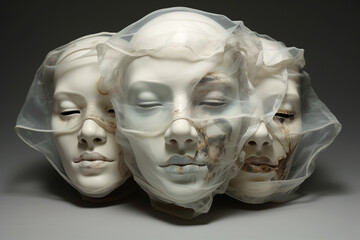 Leinwandbilder - Layers of transparent masks, symbolizing the effort to conceal and navigate the complex emotions associated with schizophrenia.