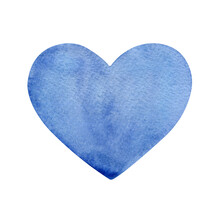 Watercolor Blue Heart Isolated On A White Background.