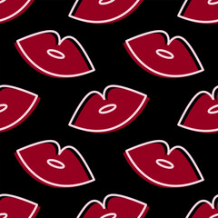 Wall Mural - seamless pattern with red lips on black background 