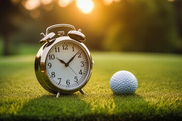 sunrise with a golf ball and an alarm clock