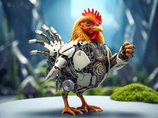 Chicken in an android robot costume