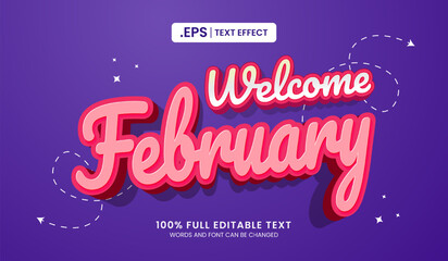 Wall Mural - design editable text effect, welcome february text vector illustration