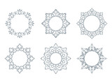 Fototapeta Zachód słońca - Set of decorative frames Elegant vector element for design in Eastern style, place for text. Floral gray and white borders. Lace illustration for invitations and greeting cards