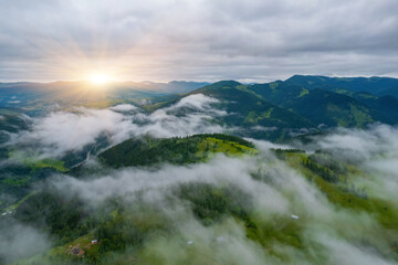 Wall Mural - Landscape with fog in mountains