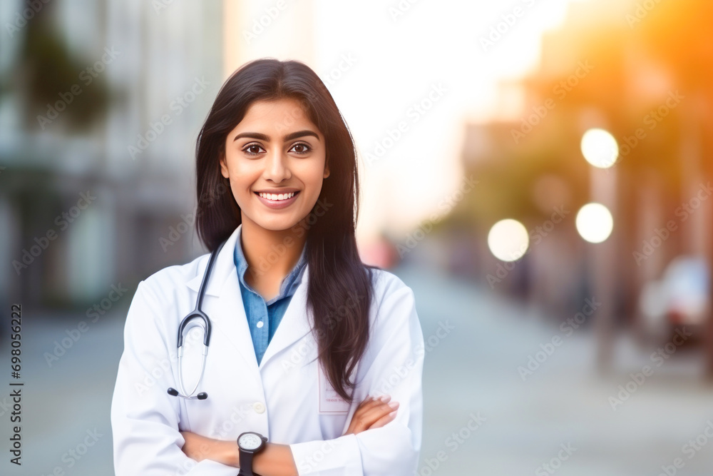Young and successful indian female doctor standing at hospital. Stock ...