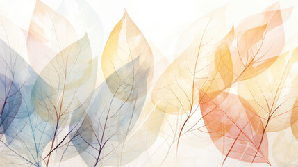 Wall Mural - Branch of leaves transparent watercolour background. Pastel colour palette. Generative AI