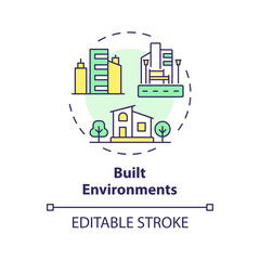 Canvas Print - 2D editable multicolor built environments icon, simple isolated vector, thin line illustration representing environmental psychology.