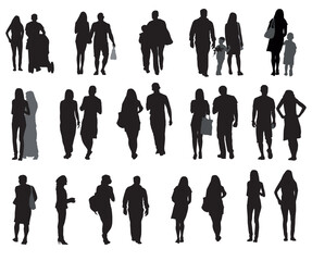 Sticker - silhouette of family.  silhouette of family collection or group Standing, playing, dancing, walking talking and posing on isolated white background.