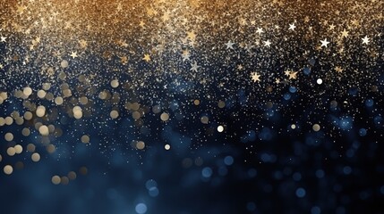 gold, black and blue sparkling background with fireworks. concept of Christmas and new year's eve