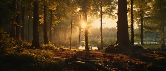 Wall Mural - soft warm light seeping through the trees