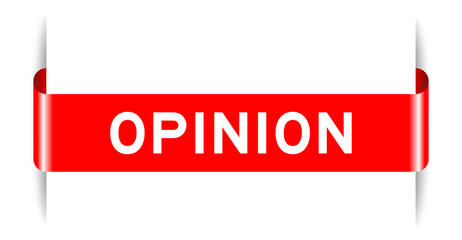 Sticker - Red color inserted label banner with word opinion on white background