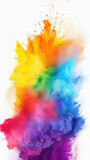 Fototapeta Tęcza - Abstract colored powder explosion on white background. Colored cloud. Colorful dust explode. Paint Holi .