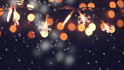 Wall Mural - christmas snowflakes lights bokeh with falling snow, snowflakes, winter merry christmas and new year
