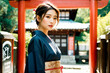 着物を着た綺麗な日本人女性,神社,浴衣, 神社, 京都, お正月, 元旦, 行楽地, 若い女性, 